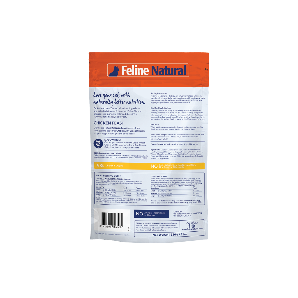 Feline Natural Freeze Dried Chicken Feast Cat Food 11 Oz