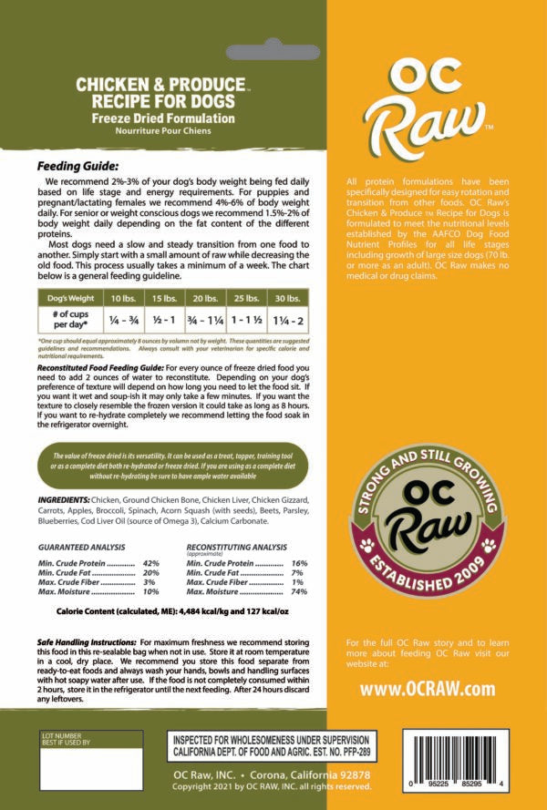 OC Raw Freeze Dried Raw Dog Food Chicken & Produce Rox 5.5oz