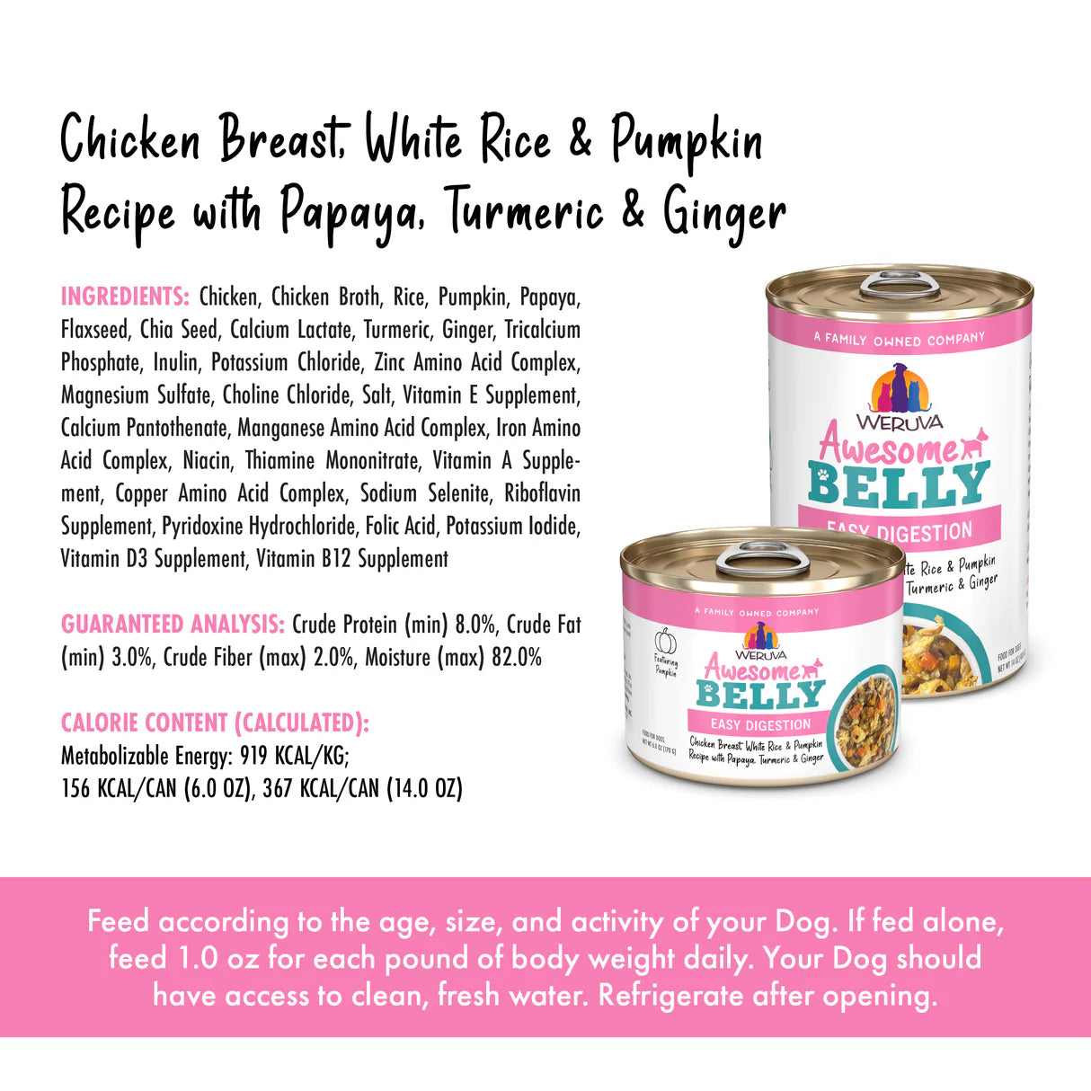 Weruva Awesome Belly Chicken, Rice & Pumpkin Canned Dog Food for Easy Digestion 6oz