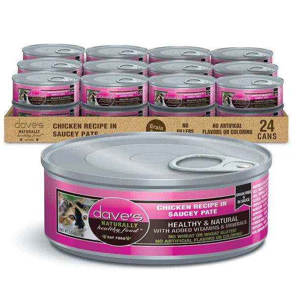 Dave's Naturally Saucey Pate Chicken Recipe Canned Cat Food 5.5oz