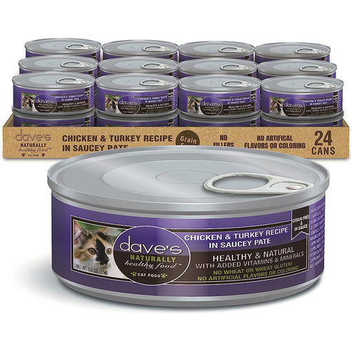 Dave's Naturally Saucey Pate Chicken & Turkey Recipe Canned Cat Food 5.5oz