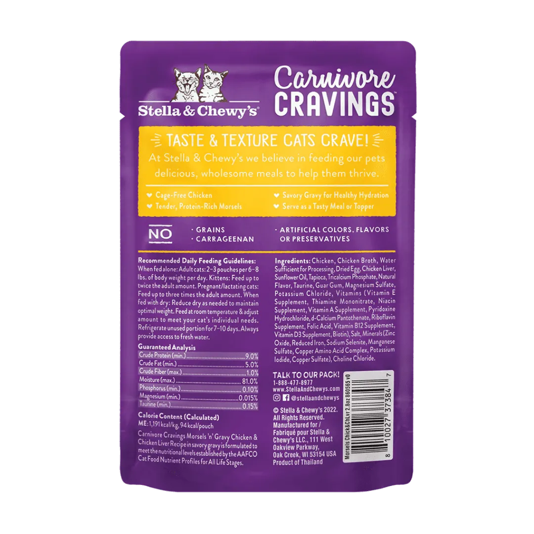 Stella & Chewy's Carnivore Cravings Morsels N Gravy Pouch Chicken & Chicken Liver 2.8oz