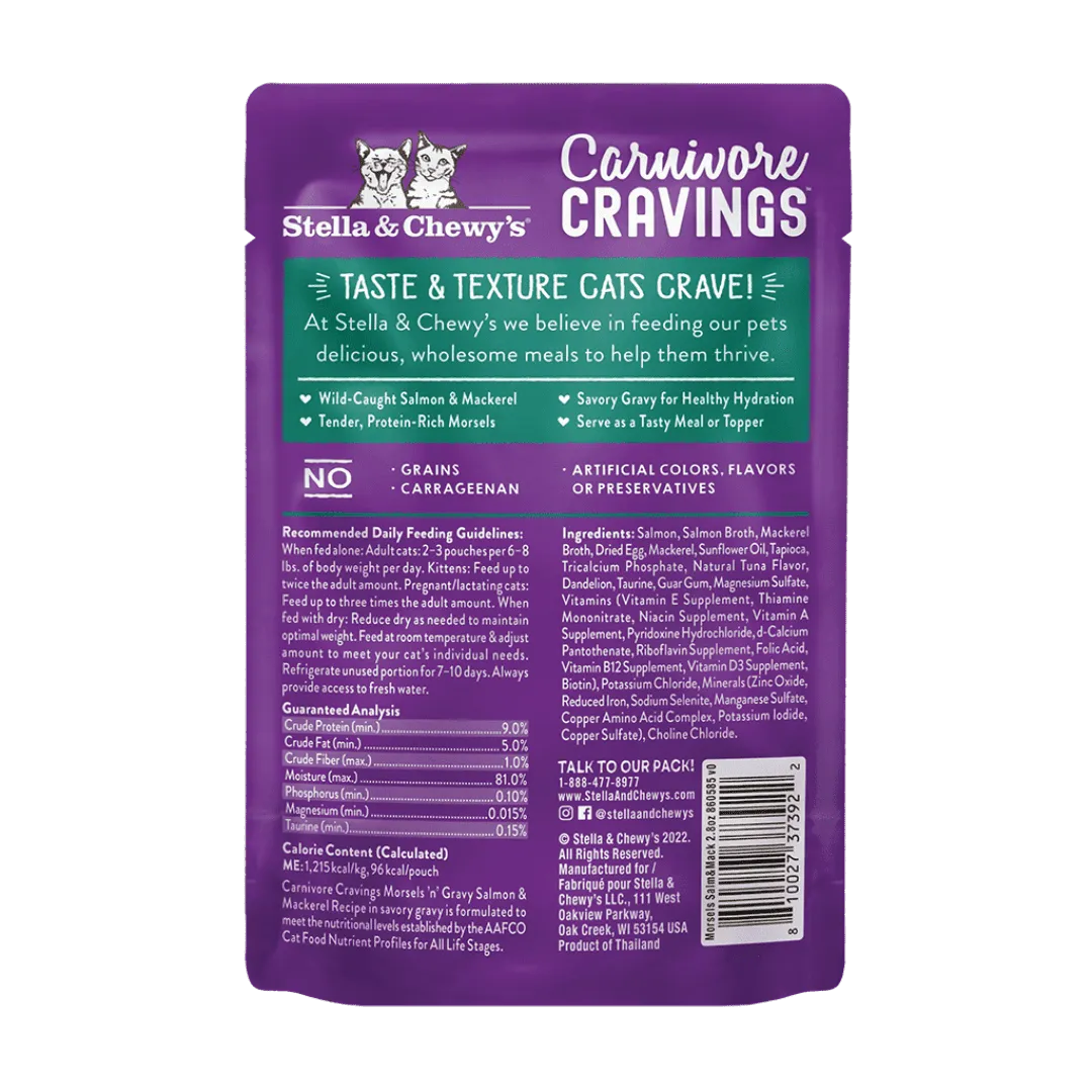Stella & Chewy's Carnivore Cravings Morsels N Gravy Pouch Salmon & Mackerel 2.8oz