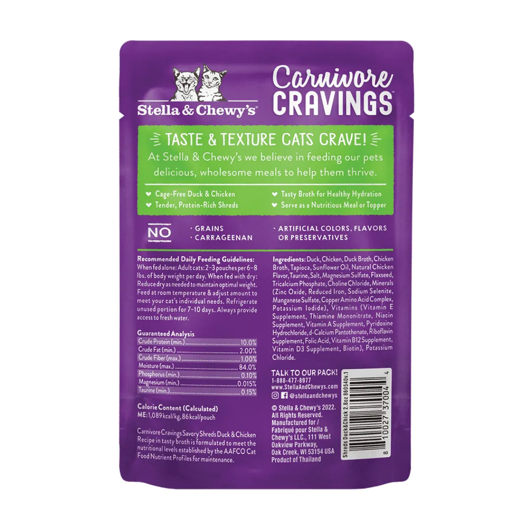 Stella & Chewy's Carnivore Cravings Savory Shreds Pouch Duck & Chicken 2.8oz