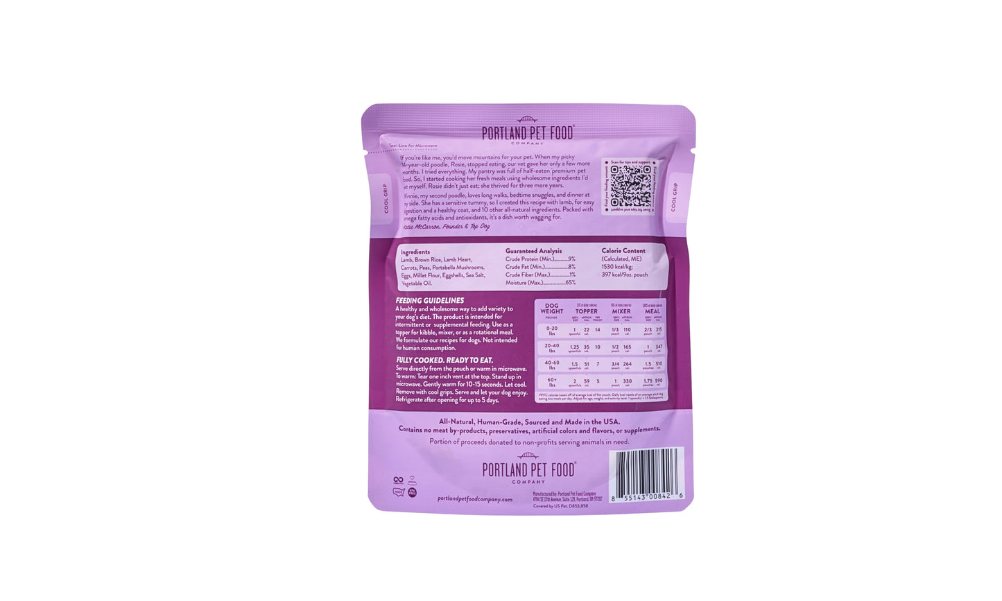 Portland Pet Food Winnie's Lamb & Rice Meal Pouch 9oz