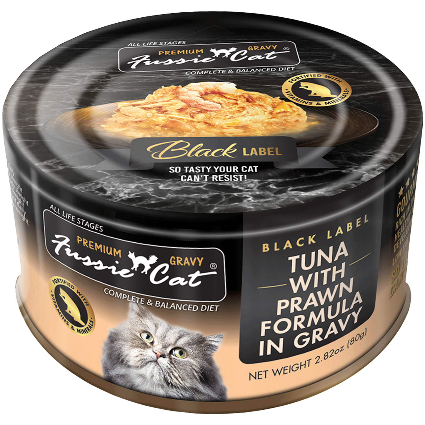 Fussie Cat Black Label Tuna with Prawns Formula in Gravy 2.82oz