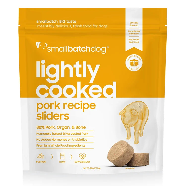 Small Batch Dog Frozen Lightly Cooked Pork Sliders