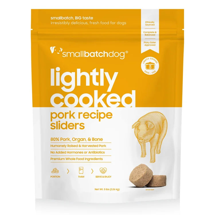 Small Batch Dog Frozen Lightly Cooked Pork Sliders