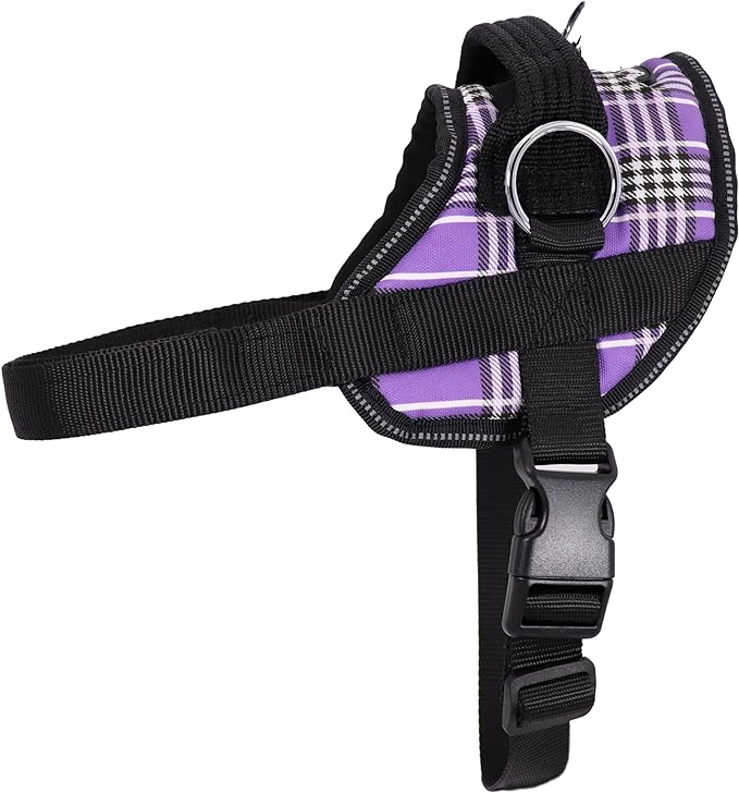 Bark Appeal Purple Plaid Reflective No Pull Harness