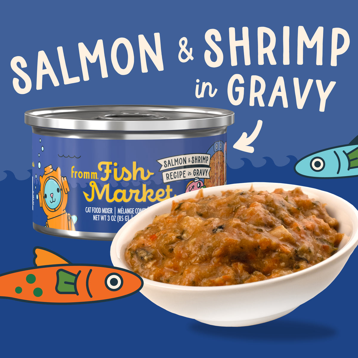 Fromm Fish Market Salmon and Shrimp Recipe in Gravy Food Moxer 3oz