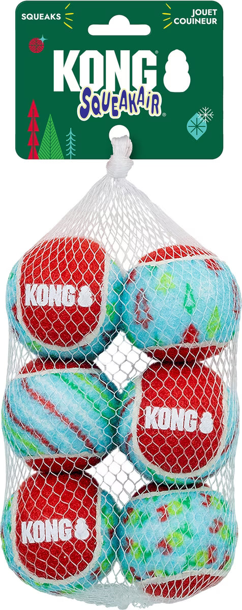 KONG Holiday SqueakAir Tennis Ball 6pack Assorted