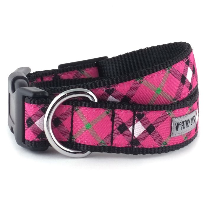 The Worthy Dog Collar Pink Plaid M