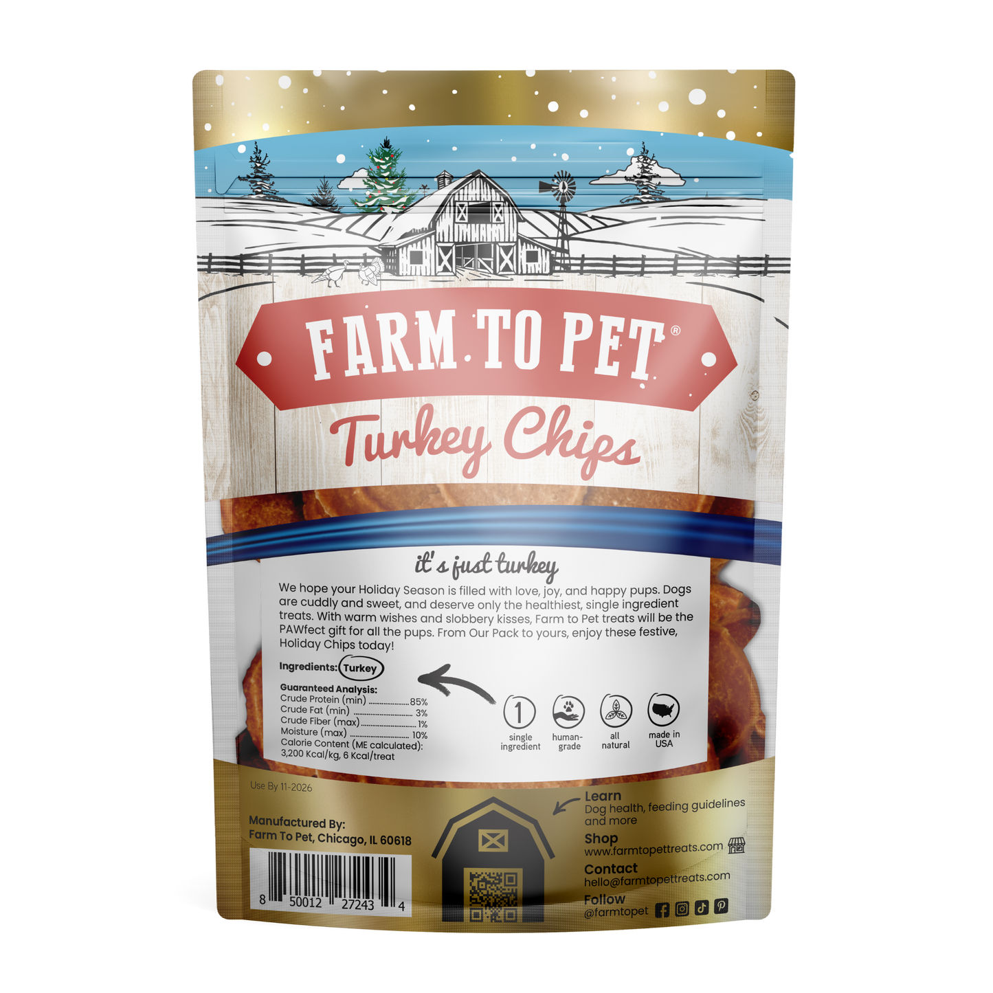 Farm to Pet Holiday Turkey Chips Dog Treats