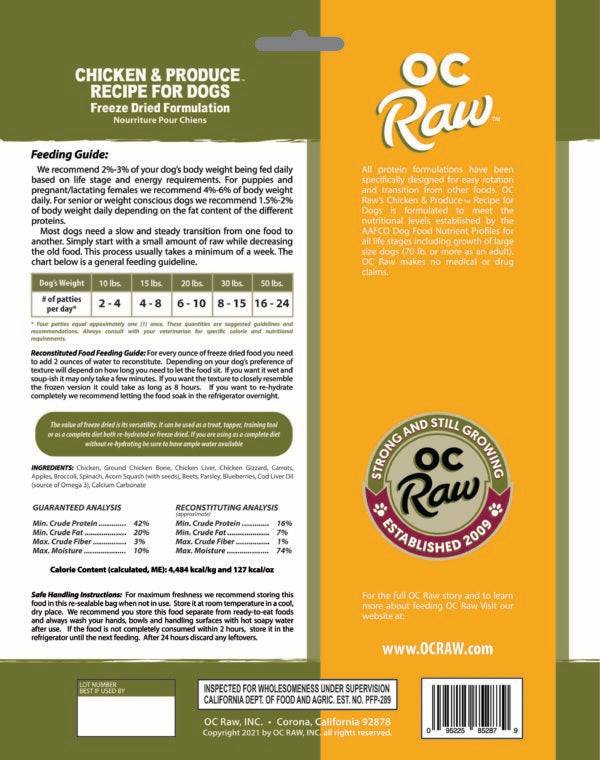 OC Raw Freeze Dried Raw Dog Food Chicken 14oz