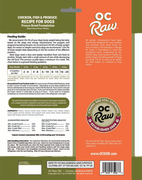 OC Raw Freeze Dried Raw Dog Food Chicken & Fish 14oz