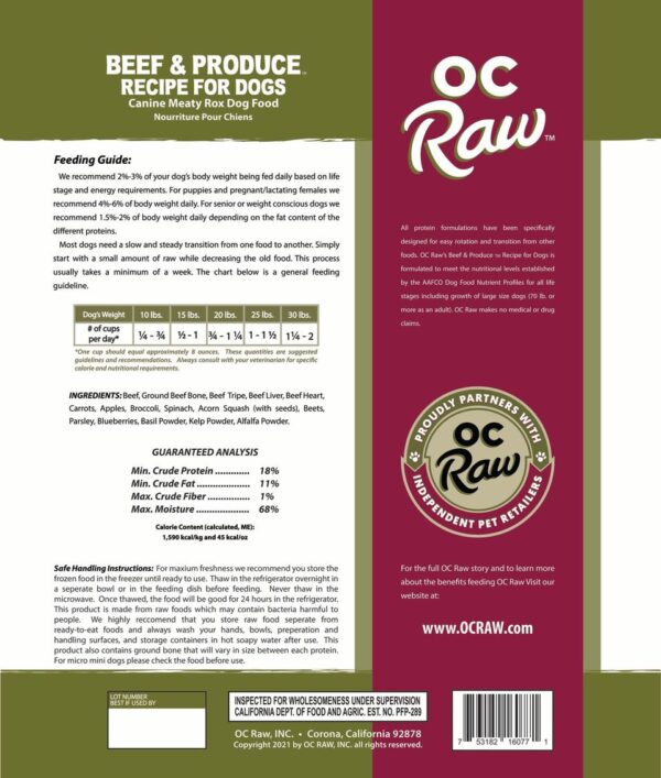 OC Raw Frozen Meaty Rox Beef & Produce Recipe 3lb.