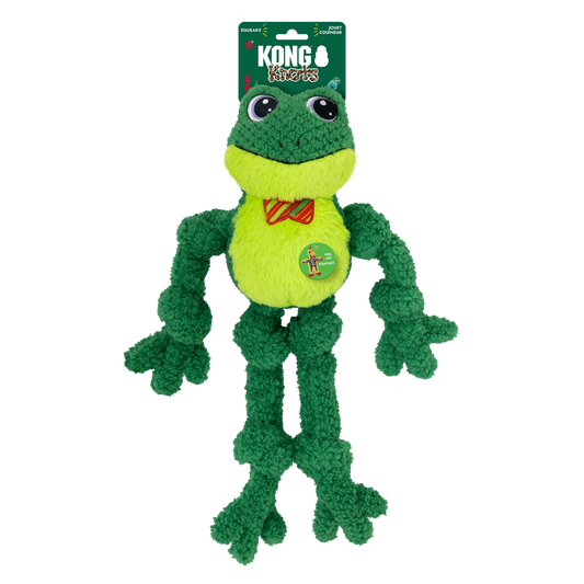 KONG Holiday Knots Bow Tie Frog LG/XL Dog Toy
