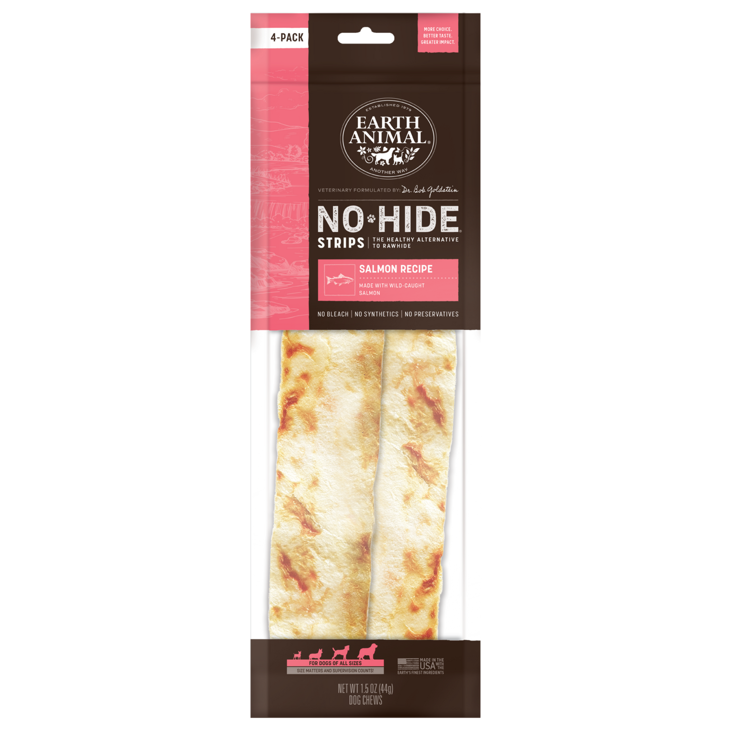 Earth Animal No Hide Strips Salmon 4pk