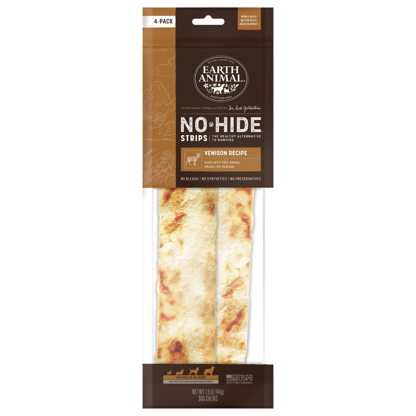 Earth Animal No Hide Strips Venison 4pk