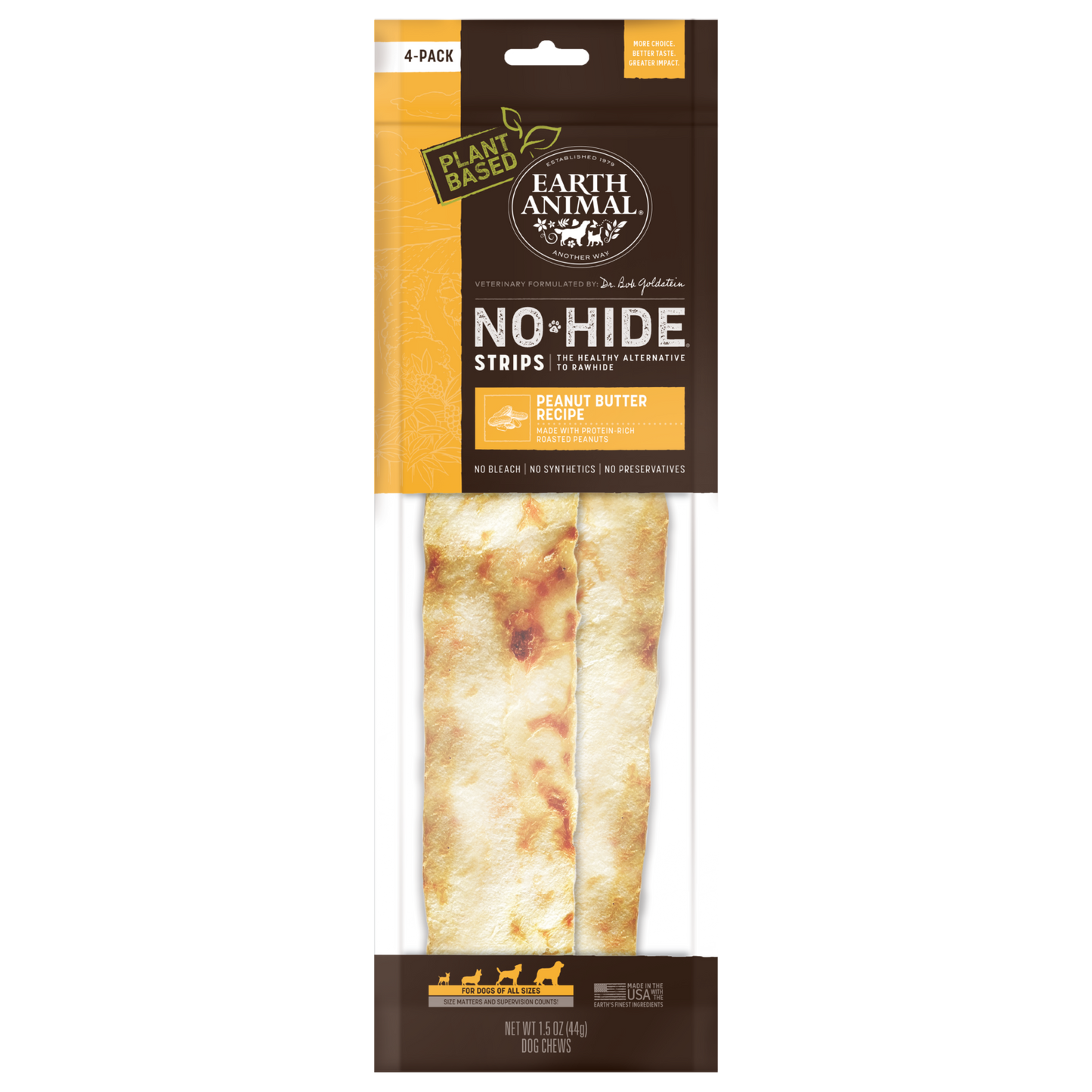 Earth Animal No Hide Peanut Butter Strips 4 Pk