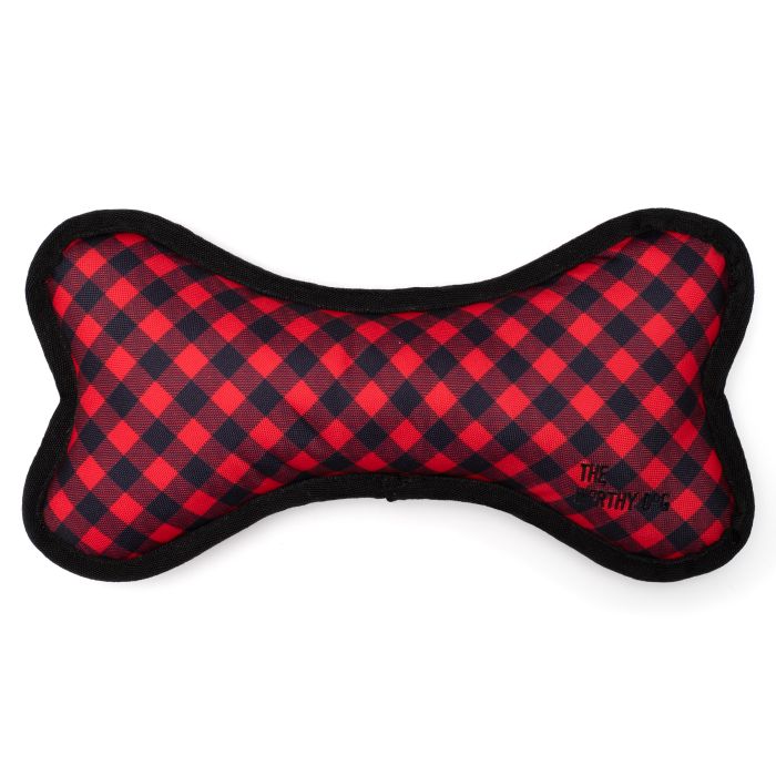 The Worthy Dog Buffalo Plaid Bone Dog Toy