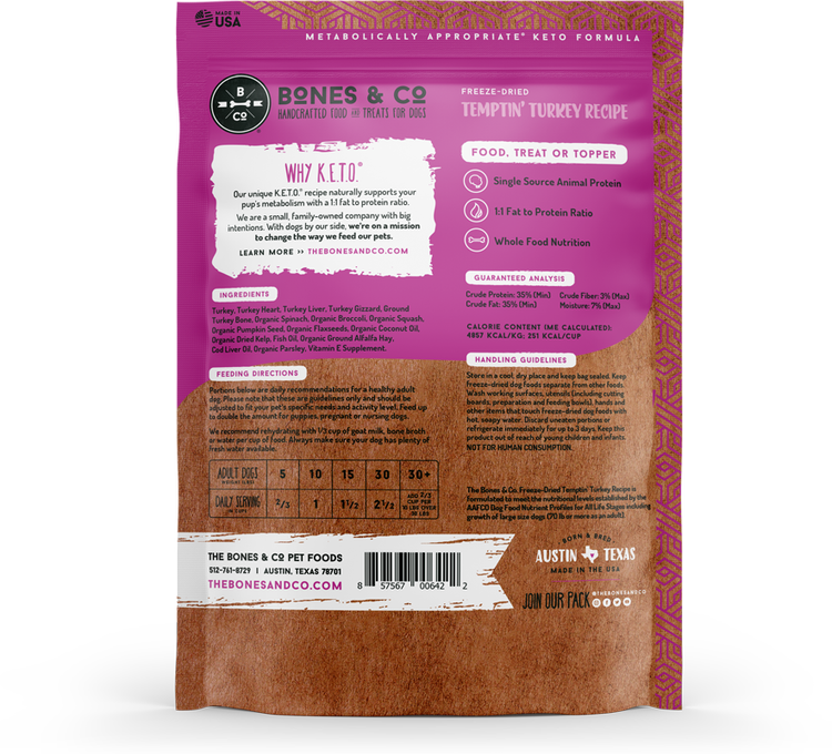 Bones & Co Freeze Dried Dog Food Turkey Bites 25 Oz