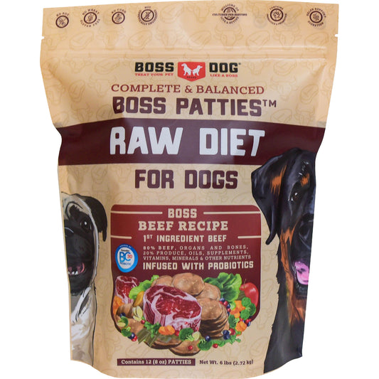 Boss Dog Frozen Raw Beef Patties 6lb