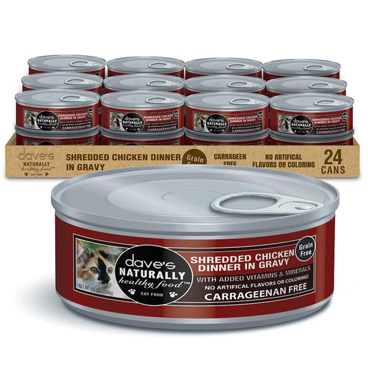 Dave's Naturally Healthy Shredded Chicken Dinner in Gravy Canned Cat Food 5.5oz