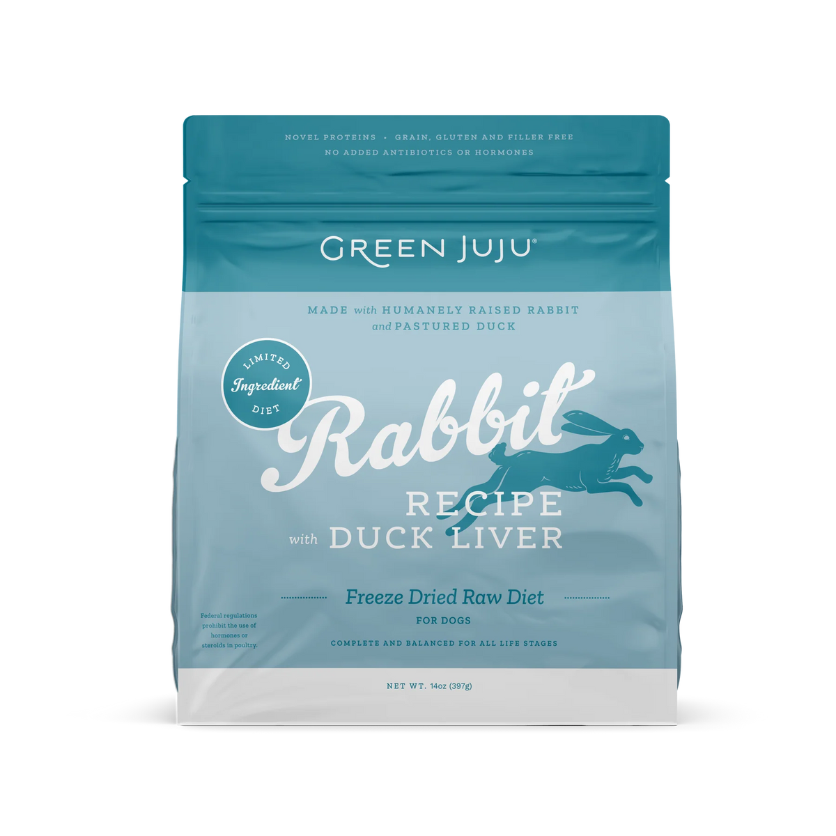 Fuzzy Dried Rabbit Green Juju Freeze Dried Rabbit Raw With Duck Liver 14oz – Dog Day Afternoon