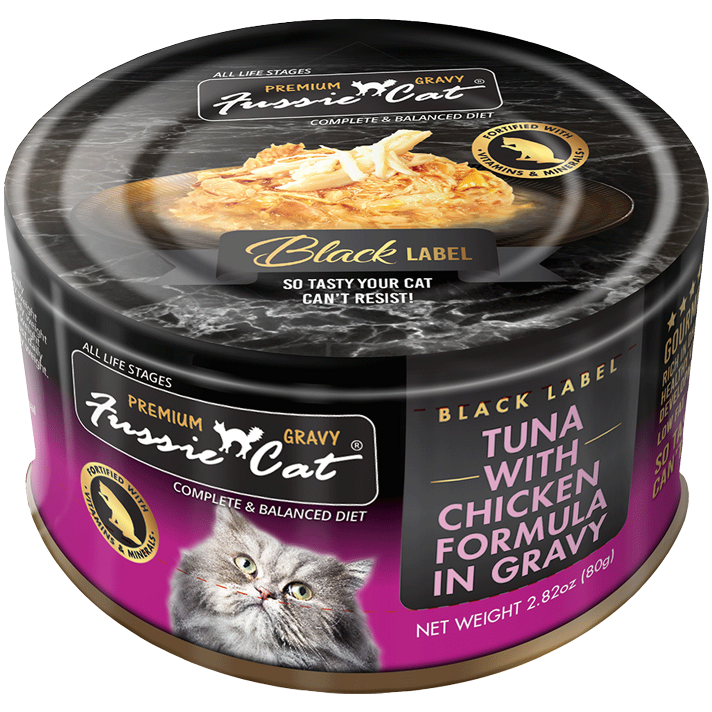Fussie Cat Black Label Tuna with Chicken Formula in Gravy 2.82oz