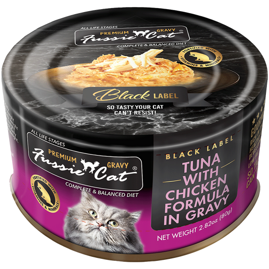 Fussie Cat Black Label Tuna with Chicken Formula in Gravy 2.82oz