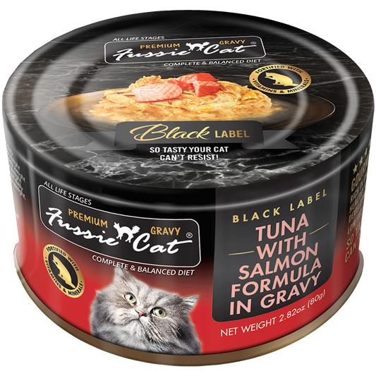 Fussie Cat Black Label Tuna with Salmon Formula in Gravy 2.82oz