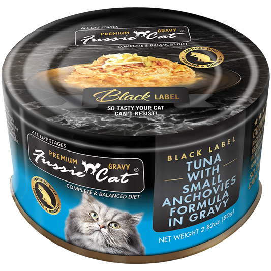 Fussie Cat Black Label Tuna with Small Anchovies Formula in Gravy 2.82oz