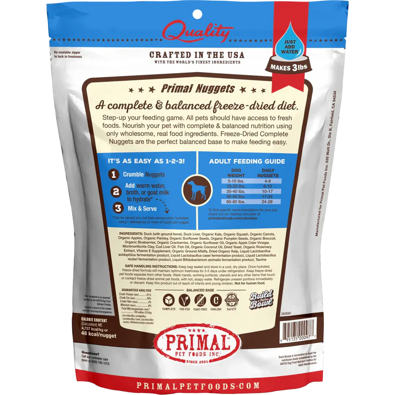 Primal Freeze Dried Raw Dog Food Duck Recipe