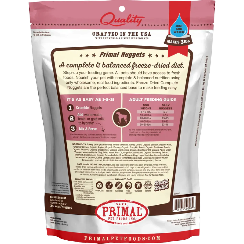 Primal Freeze Dried Raw Dog Food Turkey & Sardine Recipe