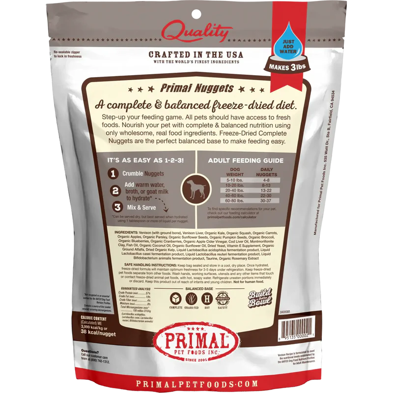 Primal Freeze Dried Raw Dog Food Venison Recipe