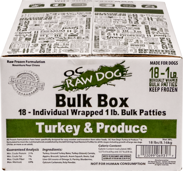 Oc Raw Frozen Raw Dog Food Turkey Bulk Box 18lb