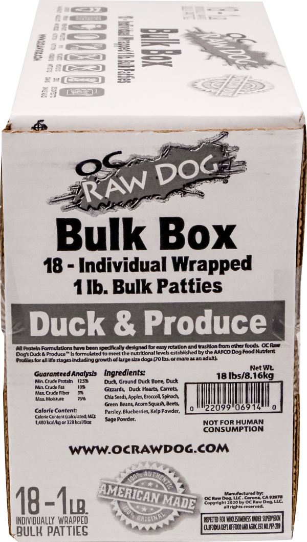 OC Raw Frozen Raw Dog Food Duck & Produce Bulk 18lb