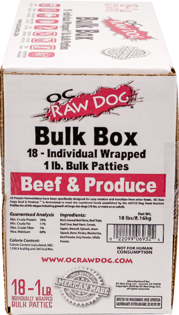 OC Raw Frozen Raw Dog Food Beef & Produce Bulk 18lb