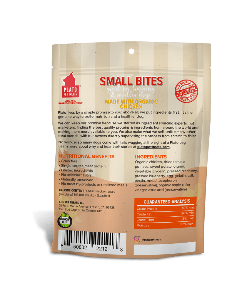 Plato Small Bites with Organic Chicken Dog Treats 2.5-oz