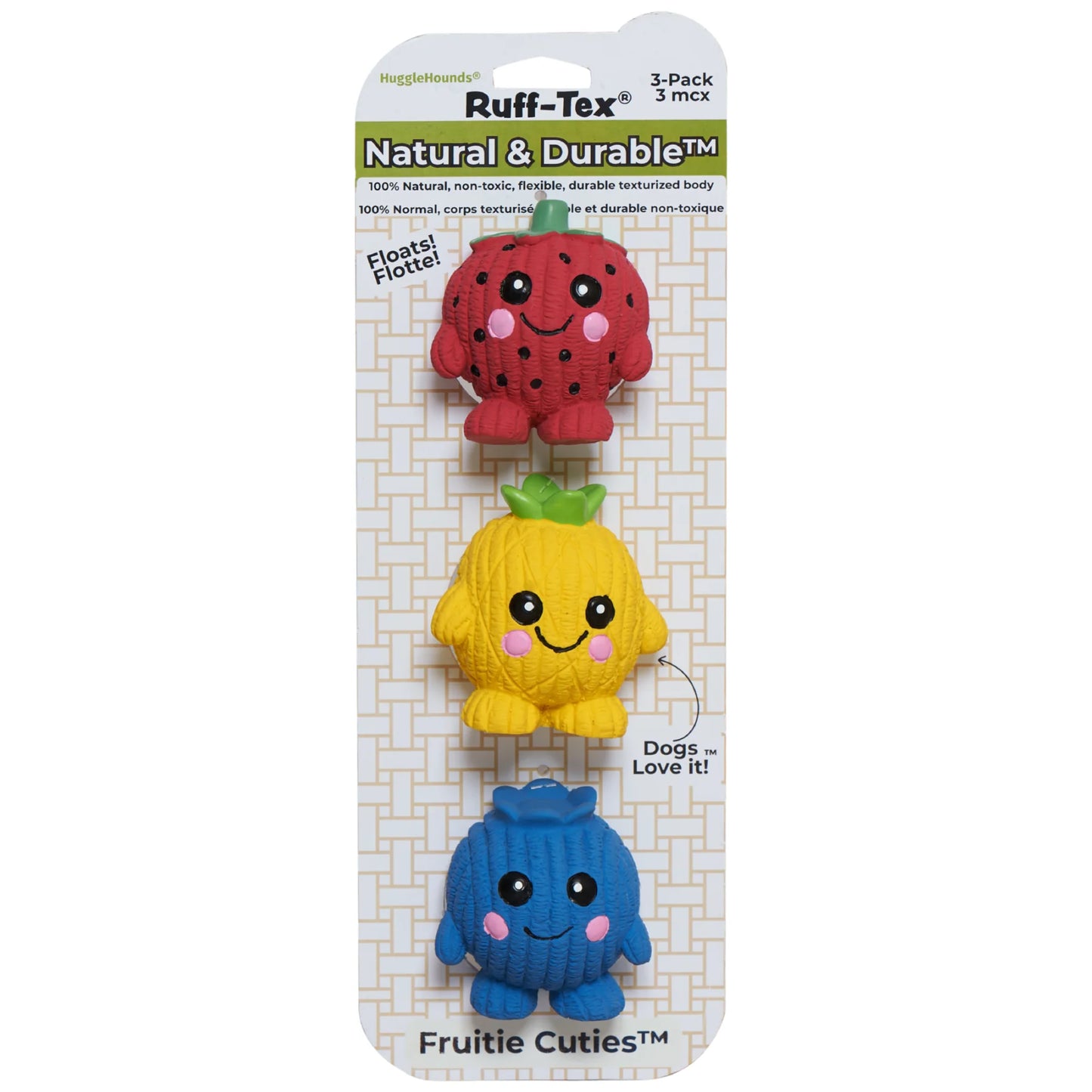 HuggleHounds Fruitie Cuties Foodies Ruff-Tex Ball 3 pack