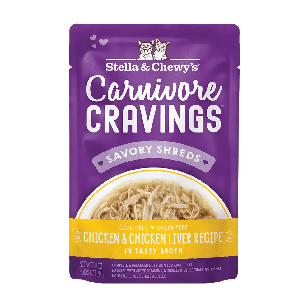 Stella & Chewy's Carnivore Cravings Savory Shreds Pouch Chicken & Chicken Liver 2.8oz