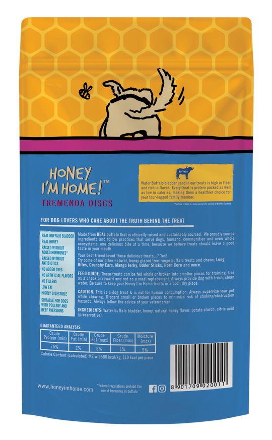 Honey I'm Home Honey Coated Buffalo Treats Tremenda Discs 3pk