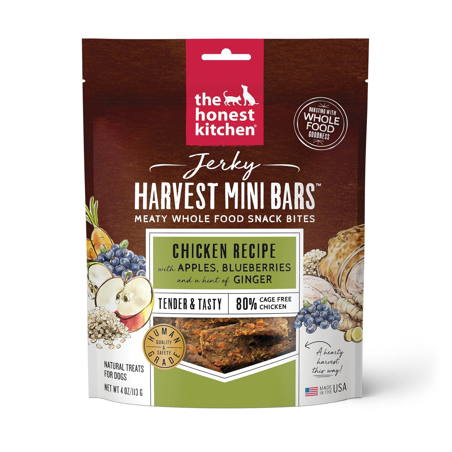 Honest Kitchen Chicken Jerky Harvest Mini Bars 4 oz