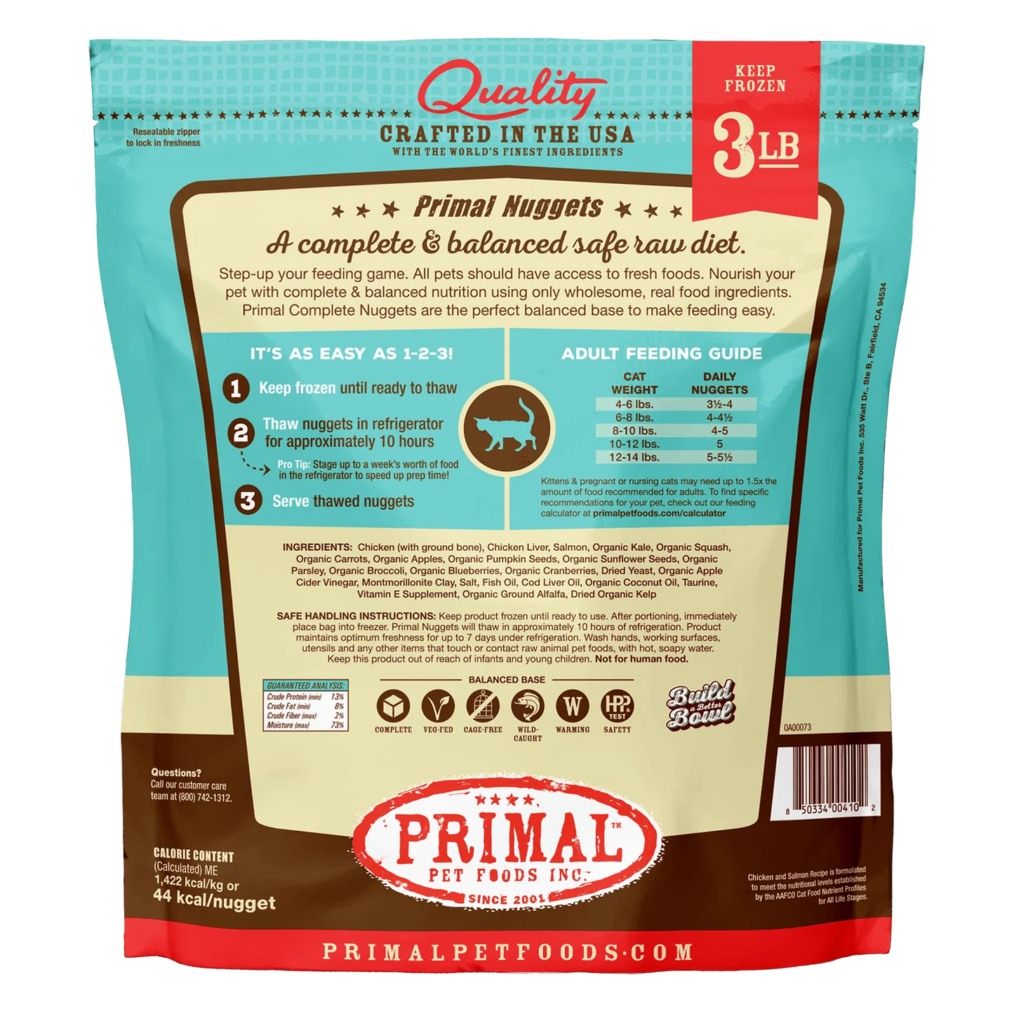 Primal Frozen Raw Nuggets Cat Food Chicken & Salmon Recipe 3lb