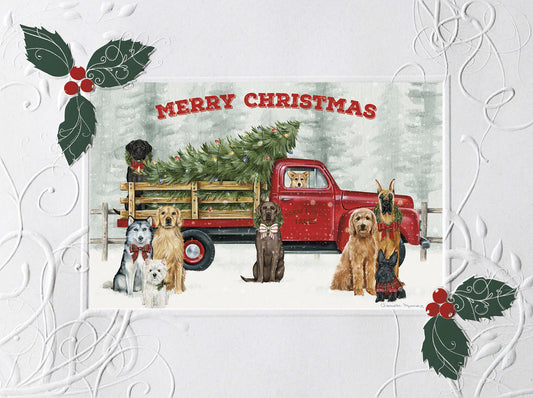 Leanin' Tree Deluxe Christmas Cards Dogs with Truck 12ct