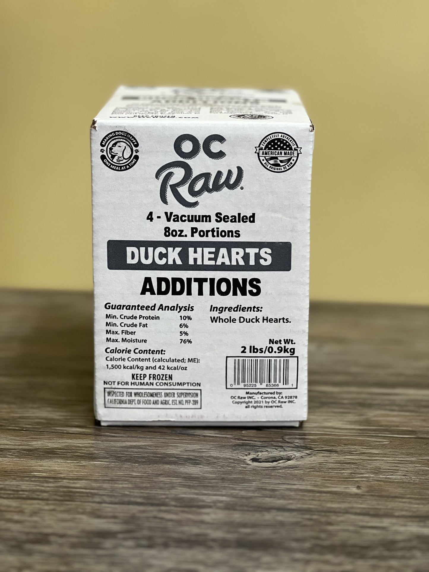 OC Raw Additions Frozen Raw Whole Duck Hearts 2lb