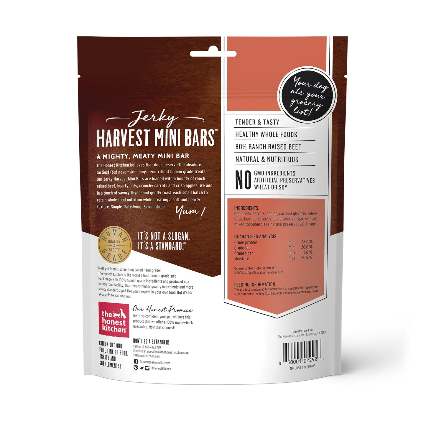 Honest Kitchen Beef Jerky Harvest Mini Bars 4 oz