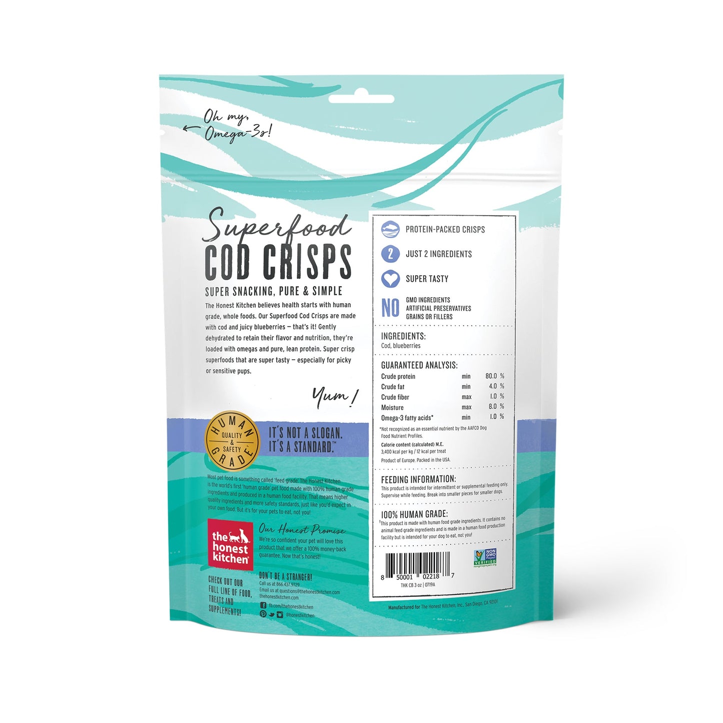 Honest Kitchen Superfood Cod & Blueberry Crisps 3 oz