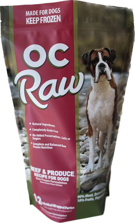 OC Raw Frozen Raw Dog Food Beef & Produce Patties 6lb